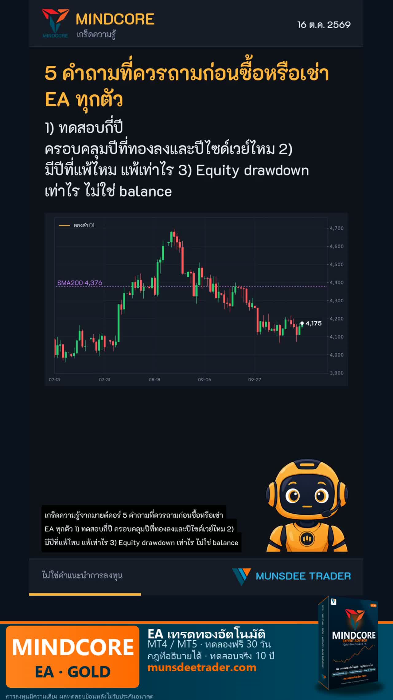 5 คำถามสำคัญ ก่อนเลือก EA เทรดทอง เพื่อผลลัพธ์ที่ตรวจสอบได้